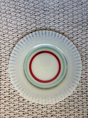 Vintage Depression Era Macbeth Evan’s Cremex Glass 8” Plate with Primary Colors